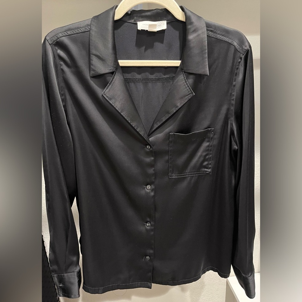 Treasure and Bond Black Satin Button Up